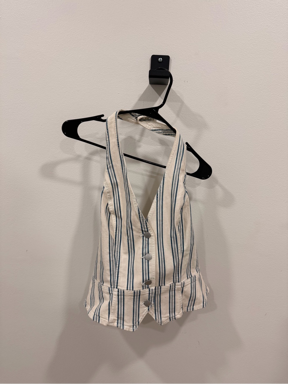 Universal Thread Cream Halter Crop Top with Blue Stripes